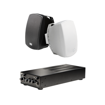 Compact 70V Audio Kit – 4" Wall Mount Outdoor Speakers w/ 50W Class D Commercial Amplifier